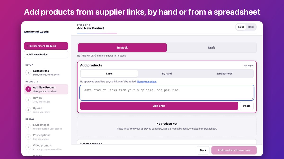 Adding products in Launch Desk from links, by hand or from a spreadsheet