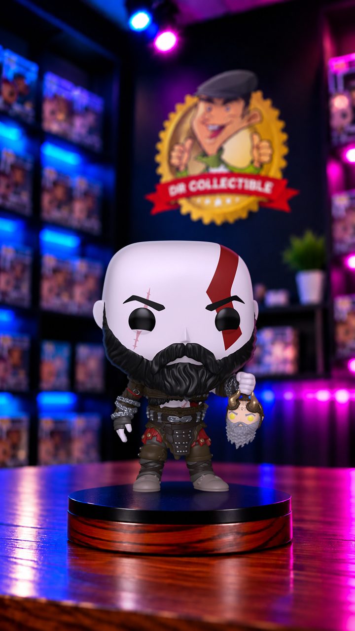 A DrCollectible figure in the store's themed studio scene